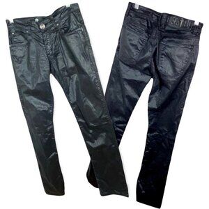 Faith Connexion Balmain Coated Black Denim Jeans Size 25 Straight Fit Biker Pant